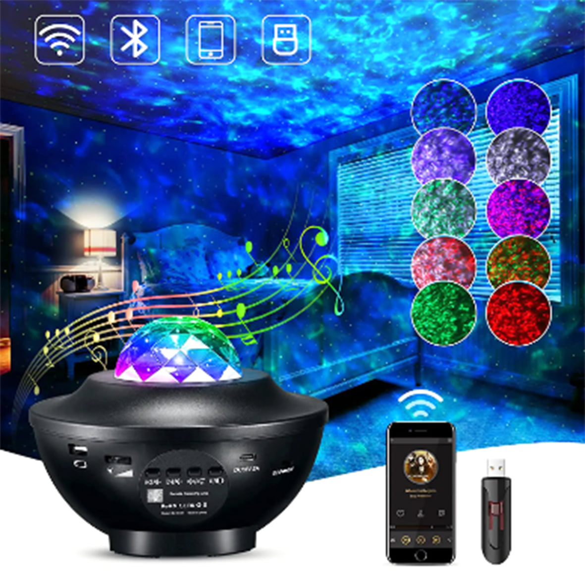 SkyColors™ - Proyector Galaxia Bluetooth parlante Luces